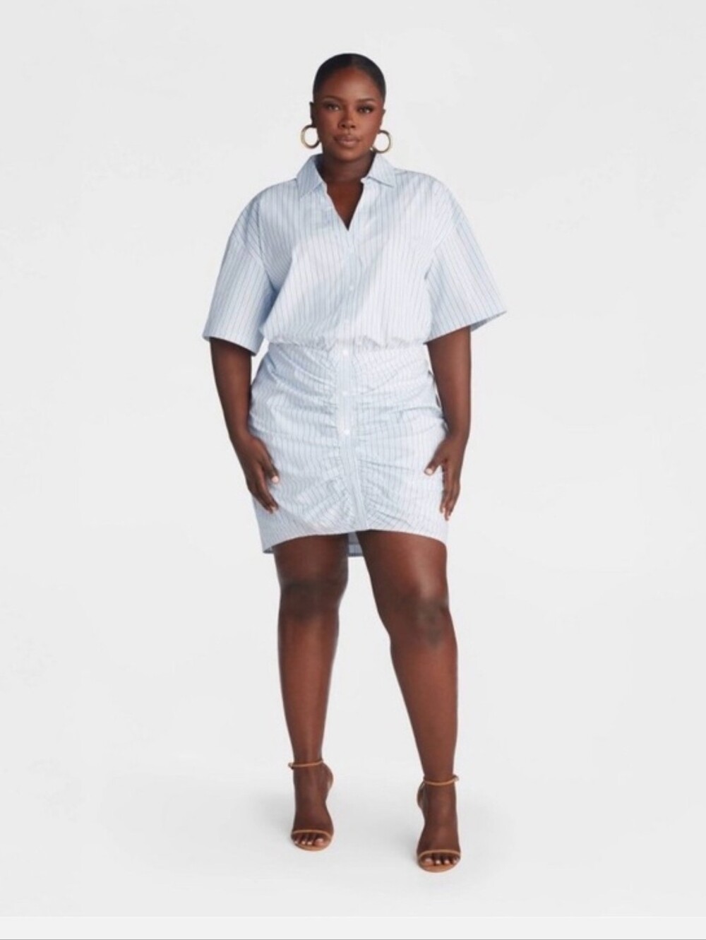 Kbb by Kahlana Women's Ruched Striped Shirt Dress Size XL